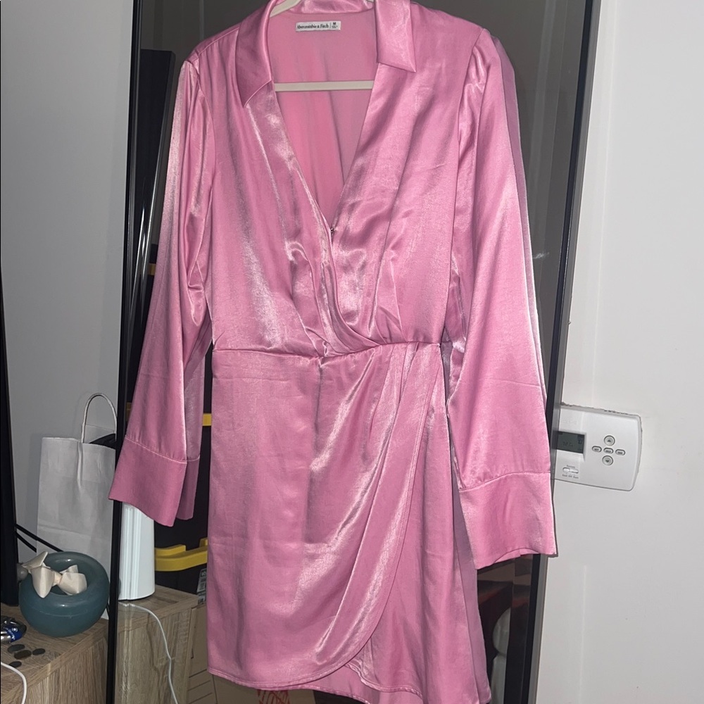 Pink Satin Wrap Dress Abercrombie